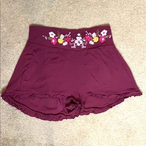 Floral, Maroon, Shorts